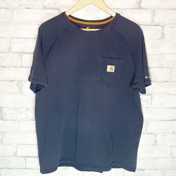 Men's Carhartt Navy Blue Relaxed Fit Front Pocket Tee Shirt - Picture 1 of 6